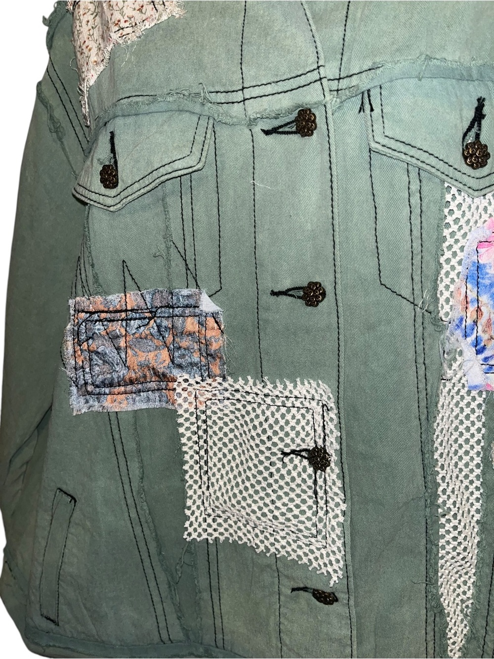 POL L Patchwork Denim Jacket in Sea Grass - Picture 6 of 9